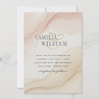 Convites Aquarela Moderna de Casamento Areia Bege Patrimôni