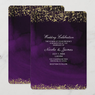 Convites Aquarela Moderna Roxo Real Temperamental Dourado C