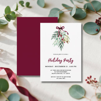 Convites Aquarela Natal Verde Burgundy