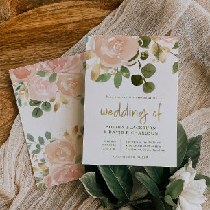 Convites Aquarela neutra e Dourada   Casamento