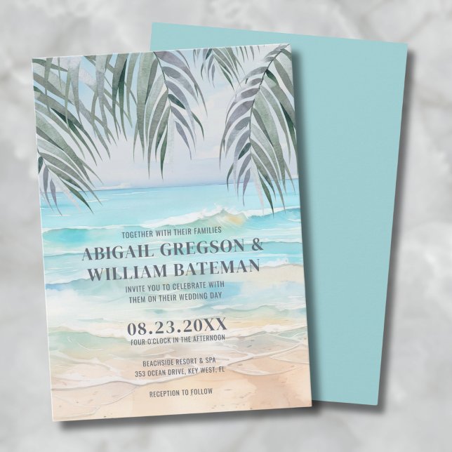 Convites Aquarela No Casamento Na Praia (Coastal Watercolor Tropical Summer Beach Wedding Invitation)