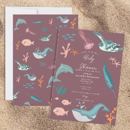 Convites Aquarela Oceânica Chá de fraldas Rosa