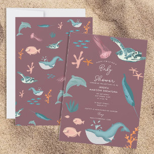 Convites Aquarela Oceânica Chá de fraldas Rosa