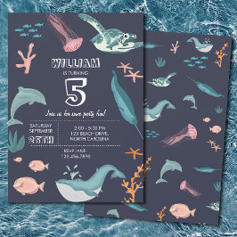 Convites Aquarela Oceano Marinho Azul Aniversário