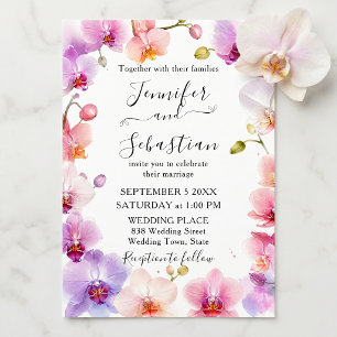 Convites Aquarela Orquídea Roxa Rosa Botânica Casamento