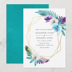 Convites Aquarela Orquídeas Tropicais Casamento Geométrico