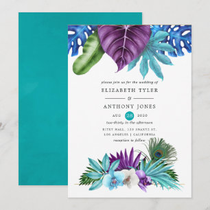 Convites Aquarela Orquídeas Tropicais Casamento Pavão