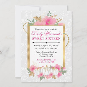 Convites Aquarela Outono Rosa Floral Abóbora Doce 16