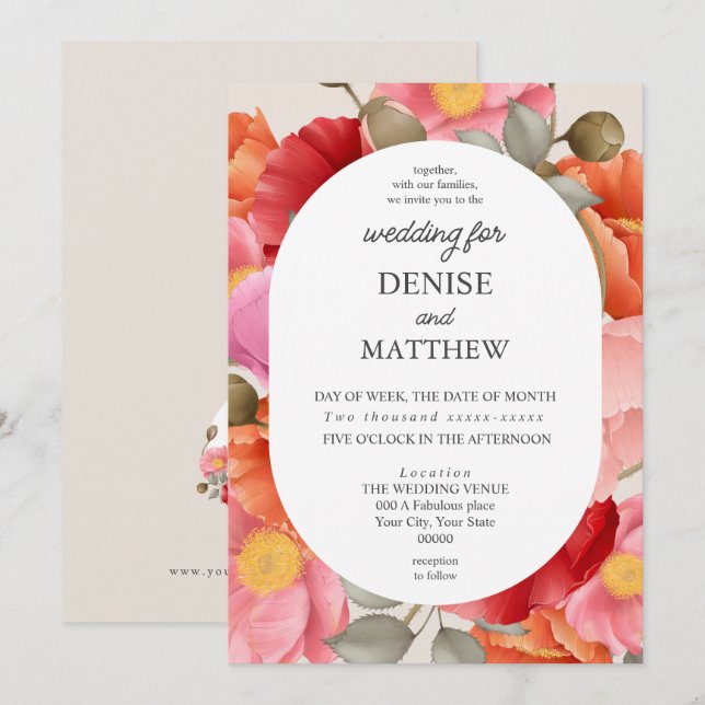 Convites Aquarela Papoula em Fundo Bege Cameo (Frente/Verso)