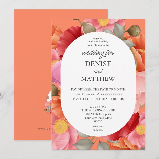 Convites Aquarela Papoula sobre Flor do Deserto Rosa (Frente/Verso)