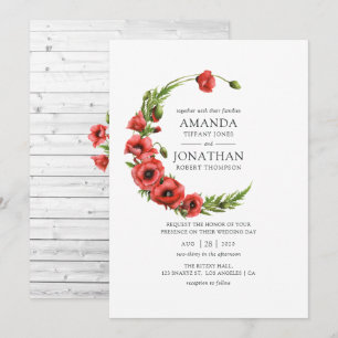 Convites Aquarela Papoula Vermelha Casamento Rústico no Cam