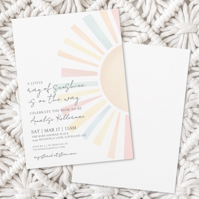 Convites Aquarela Pequeno Raio Do Sol Chá de fraldas Sol (Watercolor Little Ray Of Sunshine Sun Baby Shower Invitation)