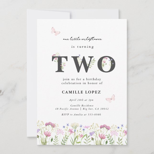 Convites Aquarela Pequeno segundo aniversário (Frente)