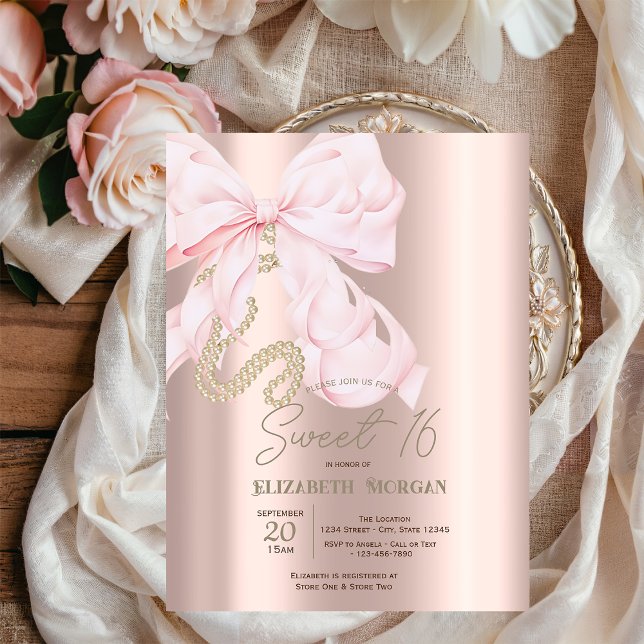 Convites Aquarela Pérolas de Arco Rosa Dourado Rose Sweet 1 (Criador carregado)