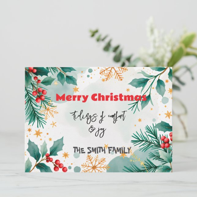 Convites Aquarela personalizada "Tidings of Comfort & Joy" (Em pé/Frente)