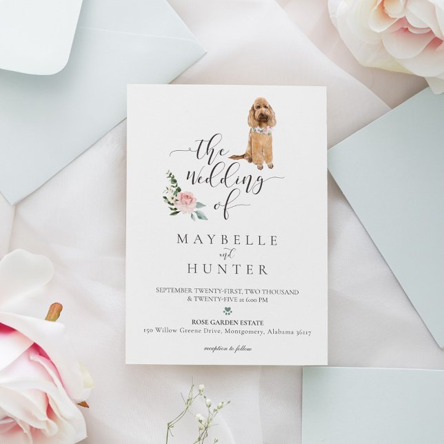 Convites Aquarela Pet Dog Rosa (Watercolor Pet Dog Floral Rose Invitation)