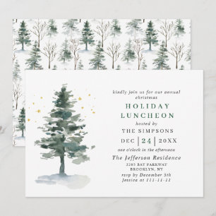 Convites Aquarela Pine Árvore Feriado de Natal
