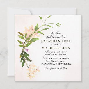 Convites Aquarela Placa de Jardim Botânico Rosa Elegante