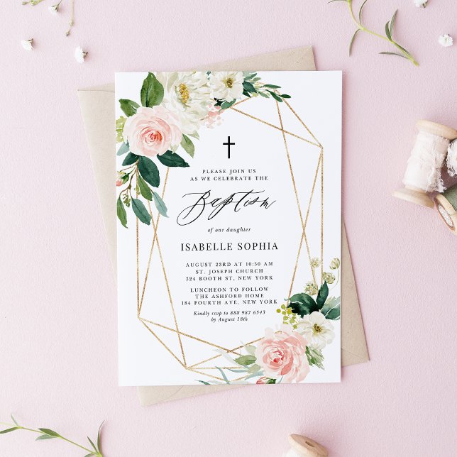 Convites Aquarela Primavera Florals Moldura Geométrica Bati (Criador carregado)