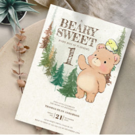 Convites Aquarela primeiro aniversario de Beary Beary Sweet