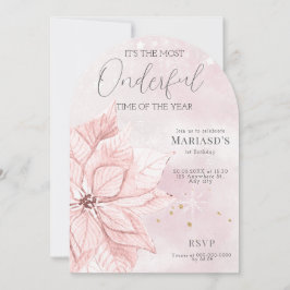 Convites aquarela primeiro aniversario de flor rosa de Nata