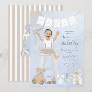Convites Aquarela Primeiro Bebê de Aniversário em Cadeira A