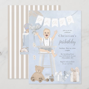 Convites Aquarela Primeiro Bebê de Aniversário em Cadeira A