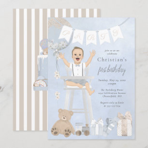 Convites Aquarela Primeiro Bebê de Aniversário em Cadeira A