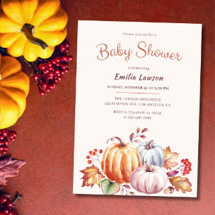 Convites Aquarela Pumpkin Caída Gênero Chá de fraldas Neutr