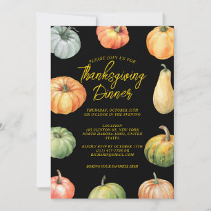 Convites Aquarela Pumpkin Janto de Ação de Graças Verde