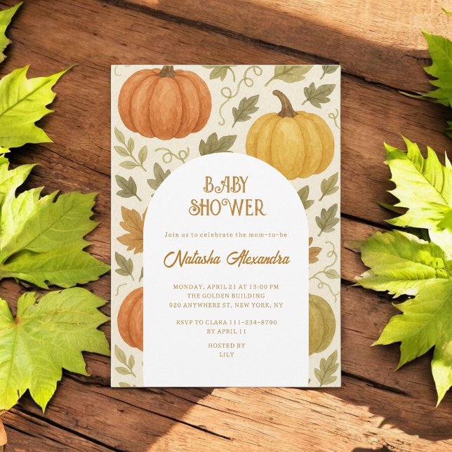 Convites Aquarela Pumpkin Queda de outono Chá de fraldas Fl (Criador carregado)