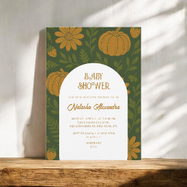 Convites Aquarela Pumpkin Queda de outono Chá de fraldas Fl