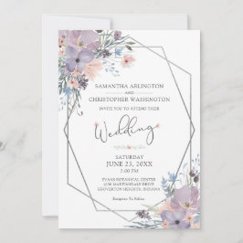 Convites Aquarela Púrpura Floral Flores Geométricas