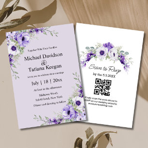 Convites aquarela púrpura floral qr código rsvp chic de cas