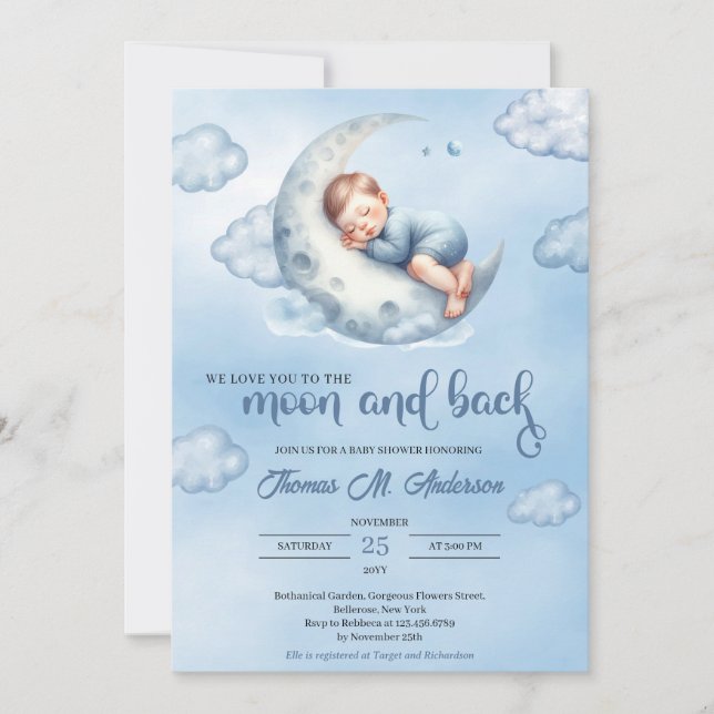 Convites Aquarela que te amamos à lua e de volta (Frente)