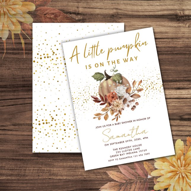 Convites Aquarela Queda Pequeno Chá de fraldas De Abóbora (baby shower little pumpkin theme -gender neutral fall baby shower invitation)