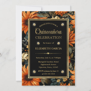 Convites Aquarela Quinceanera Folhas de Outono Laranja Marr