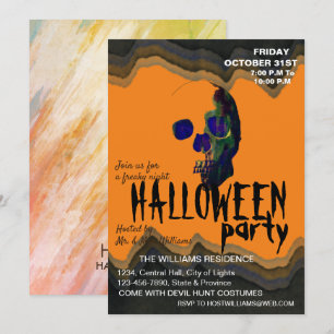 Convites Aquarela Retro Caveira Skeleton Arte Halloween