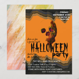 Convites Aquarela Retro Caveira Skeleton Arte Halloween