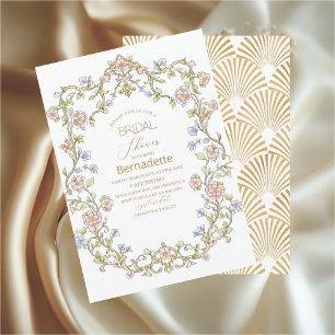 Convites Aquarela retro flores Chá de panela de ouro