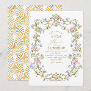 Convites Aquarela retro flores Chá de panela de ouro