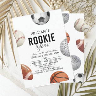 Convites Aquarela Rockie ano esportes primeiro aniversário