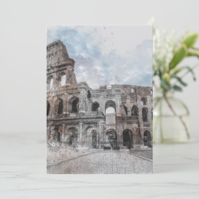 Convites Aquarela Roma Coliseu – Viagem Italiana Elegante (Em pé/Frente)