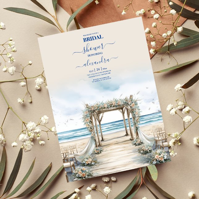 Convites Aquarela Romântica Oceano de Verão Bridal (Criador carregado)