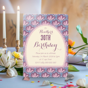 Convites Aquarela Rosa Azul Floral Excêntrico Personalizado