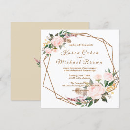 Convites Aquarela Rosa e Dourado Boho Chic Floral Casamento
