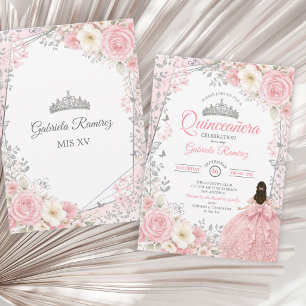 Convites Aquarela Rosa e Prata Quinceañera
