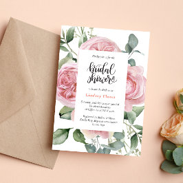 Convites Aquarela Rosa Floral Elegante Chá de Noiva