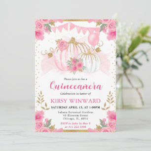 Convites Aquarela Rosa Floral Outono Abóbora Quinceanera