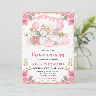 Convites Aquarela Rosa Floral Outono Abóbora Quinceanera